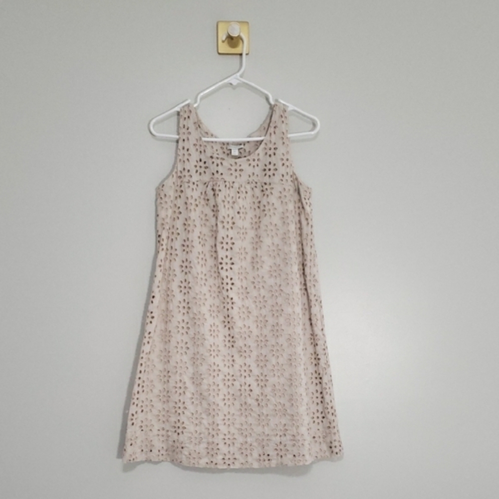 Garnet Hill Dress 10 Cream Beige Eyelet Cotton Sleeveless Sundress Cottage Beach